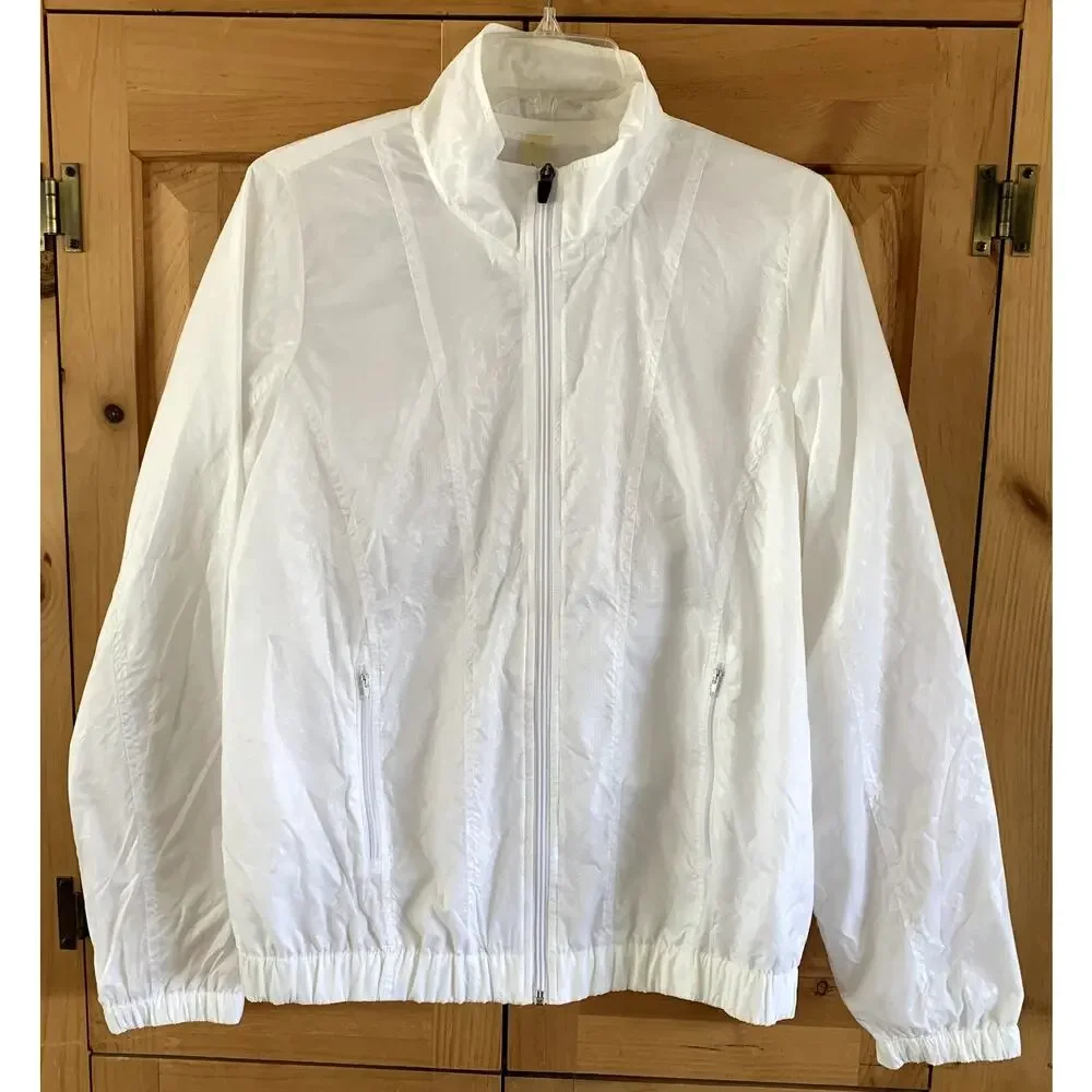 White Windbreaker Imprint Fabric Women's Size L? - Picture 1 of 8